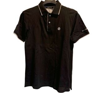 Roberto Cavalli Man Woven Polo Shirt 100% Cotton Black Size L